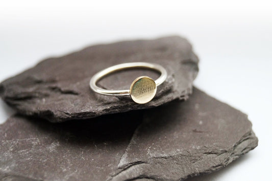 Recycled Sterling Silver & 9ct Gold Sun Disc Ring ~ statement ring, sun, moon, astrology, astronomy, celestial, stacking, stackable,