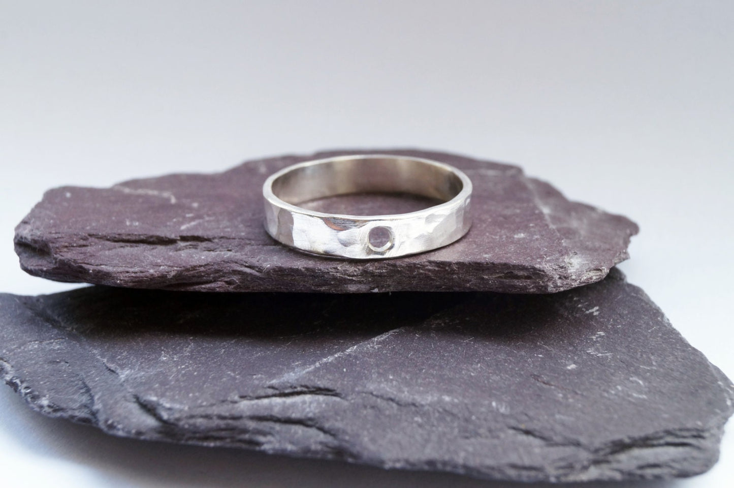 Recycled Silver Hollow Moon Statement Ring ~ celestial, band, dimpled, textured