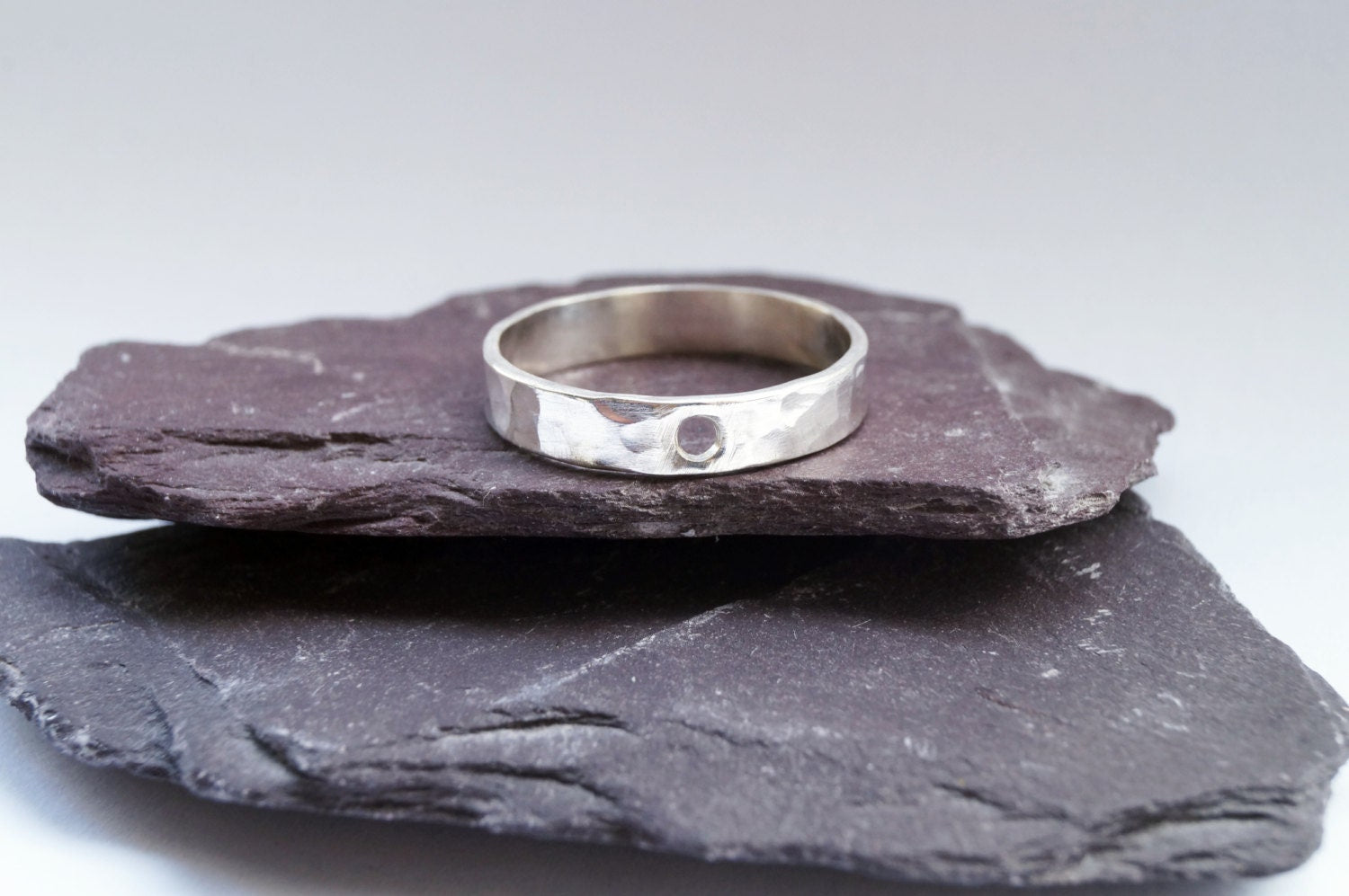 Recycled Silver Hollow Moon Statement Ring ~ celestial, band, dimpled, textured