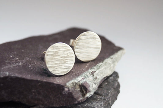 Hammered Disc Sterling Silver Earrings ~ textured, circle, studs, minimal