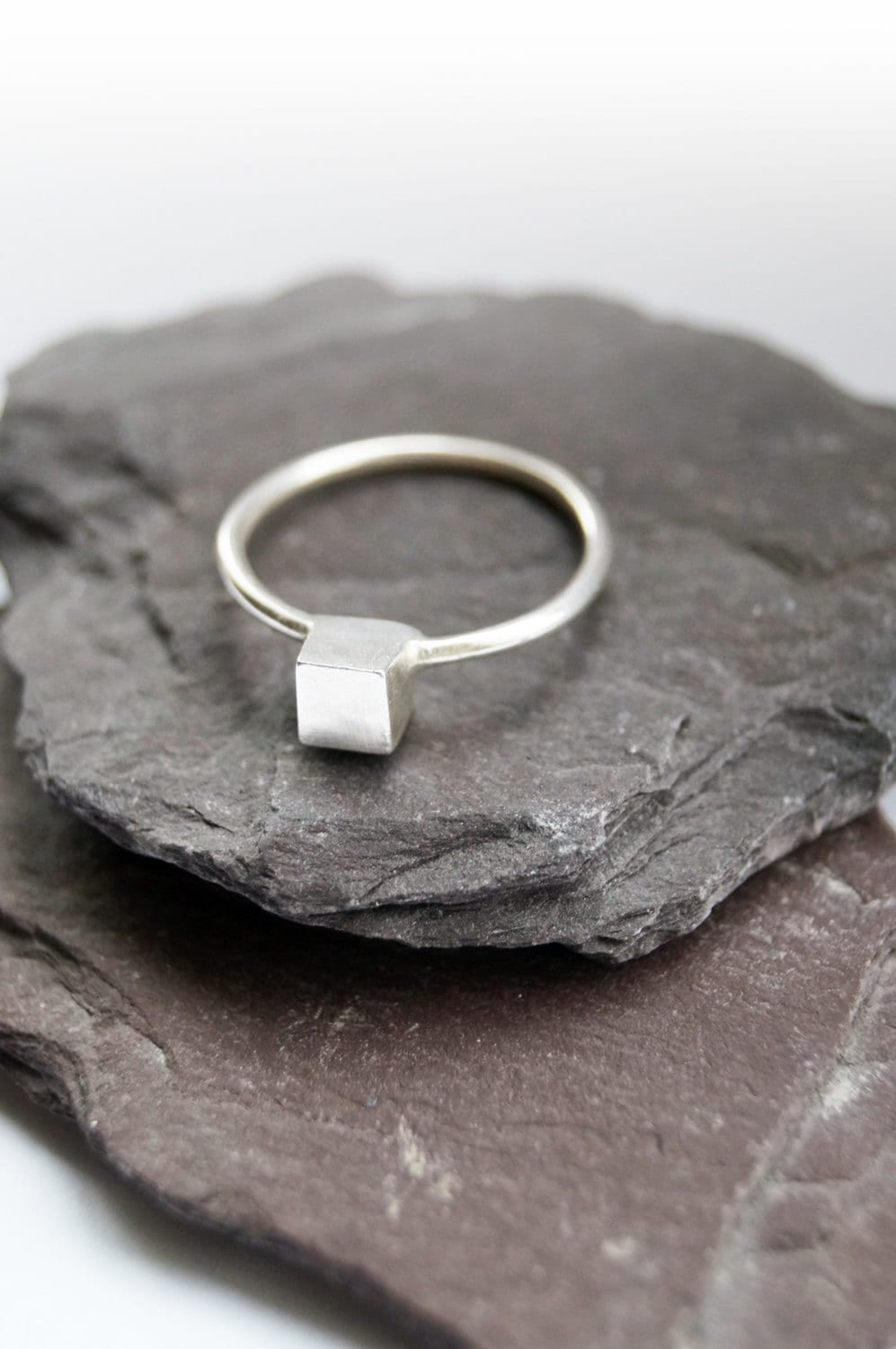 Recycled Sterling Silver Little Cube Ring ~ stacking ring, statement ring, geometry, modern