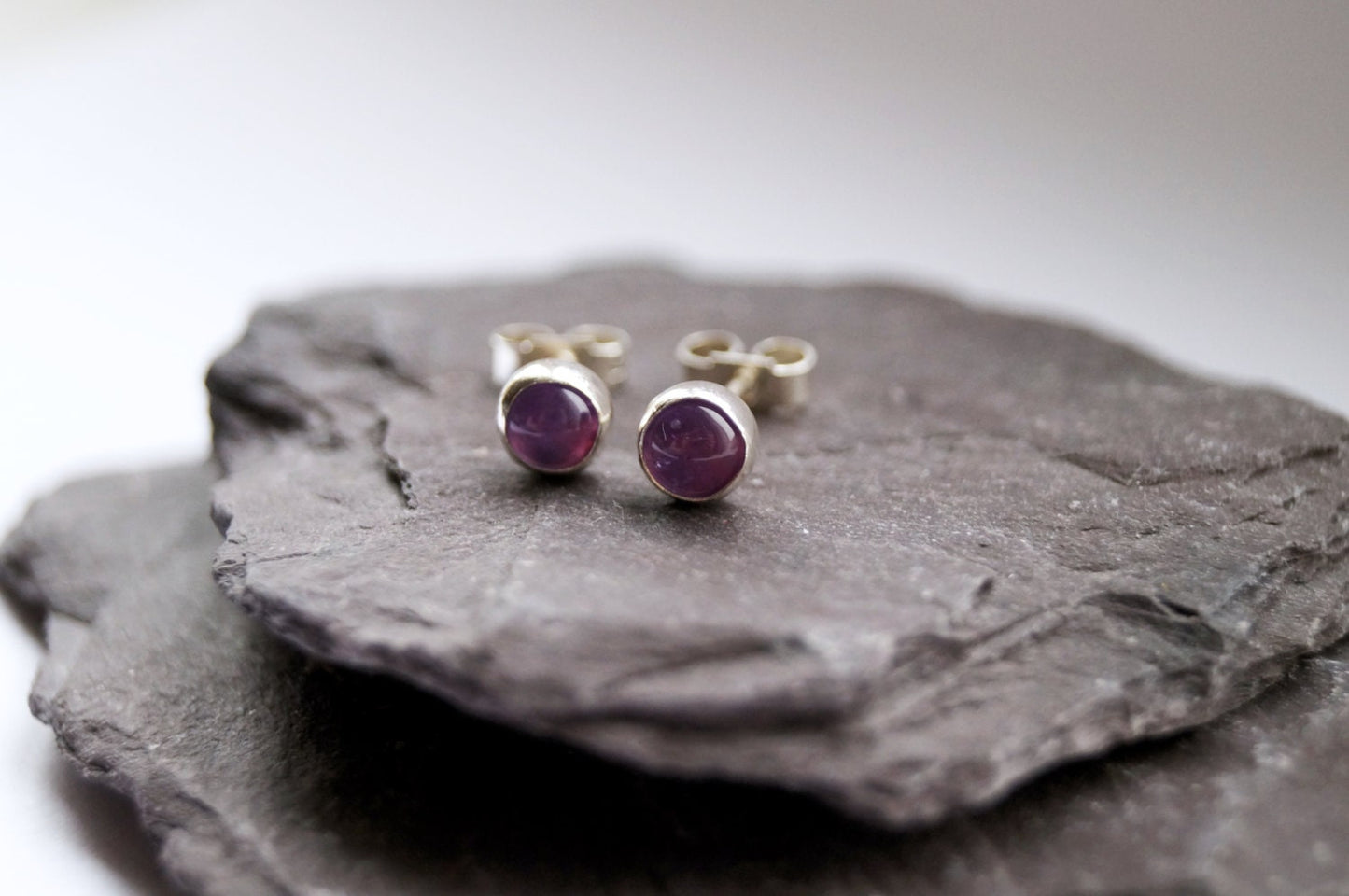 Amethyst Gemstone Sterling Silver Earrings ~ earrings, silver, birthdays, friendship, birthstone, amethyst, gemstone earrings, studs