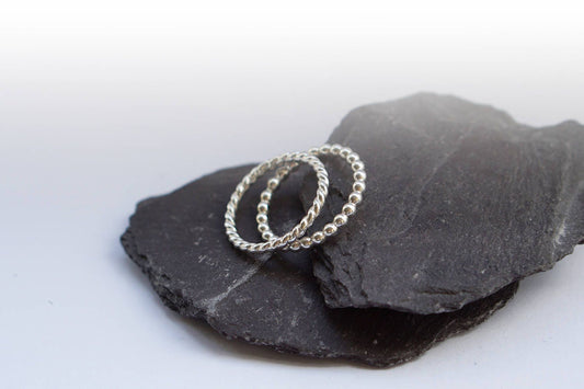 Rope & Beaded Sterling Silver Stacking Ring Set ~ stacking ring, stackable, statement ring, textured, wedding, modern