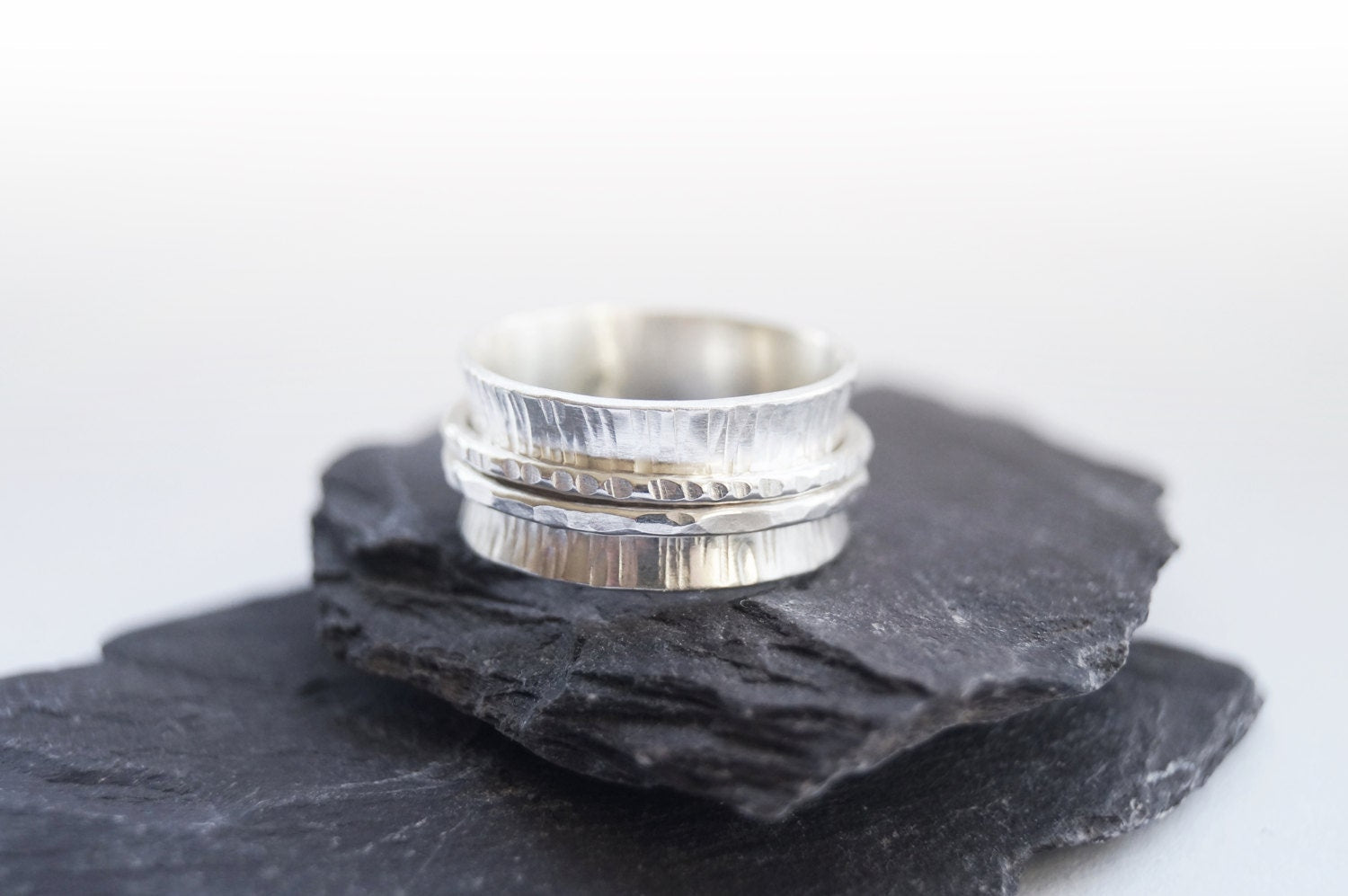 Fidget Ring Recycled Sterling Silver Textured Wide Spinner Ring ~ unisex, spinning, anxiety, worry ring, statement ring, meditation ring