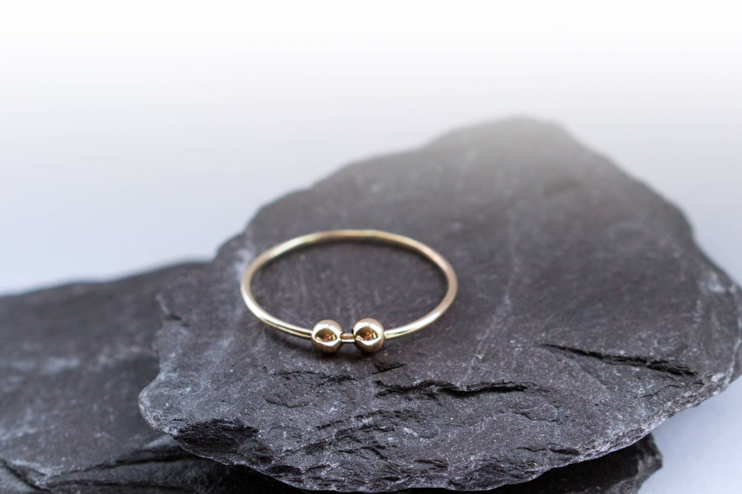 Fidget Ring Solid Recycled 9ct Gold Smooth Beads ~ stackable, thin band, worry ring, spinner ring, anxiety, stress