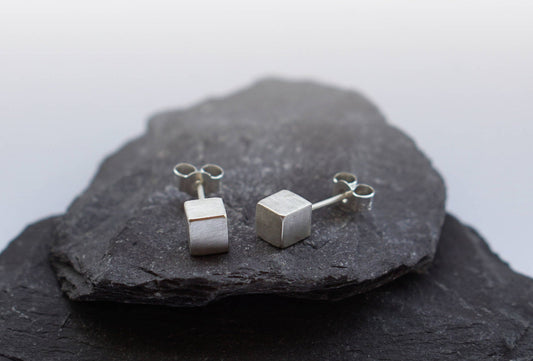 Sterling Silver Solid Cube Earrings ~ studs, modern, minimal, geometric, recycled