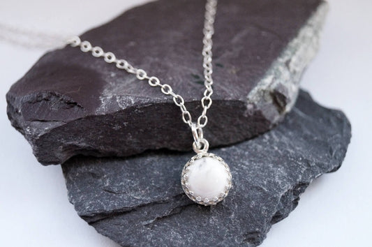 Sterling Silver White Howlite Crown Necklace ~ marble, birthstone, gemstone, modern, delicate, bridesmaid, wedding