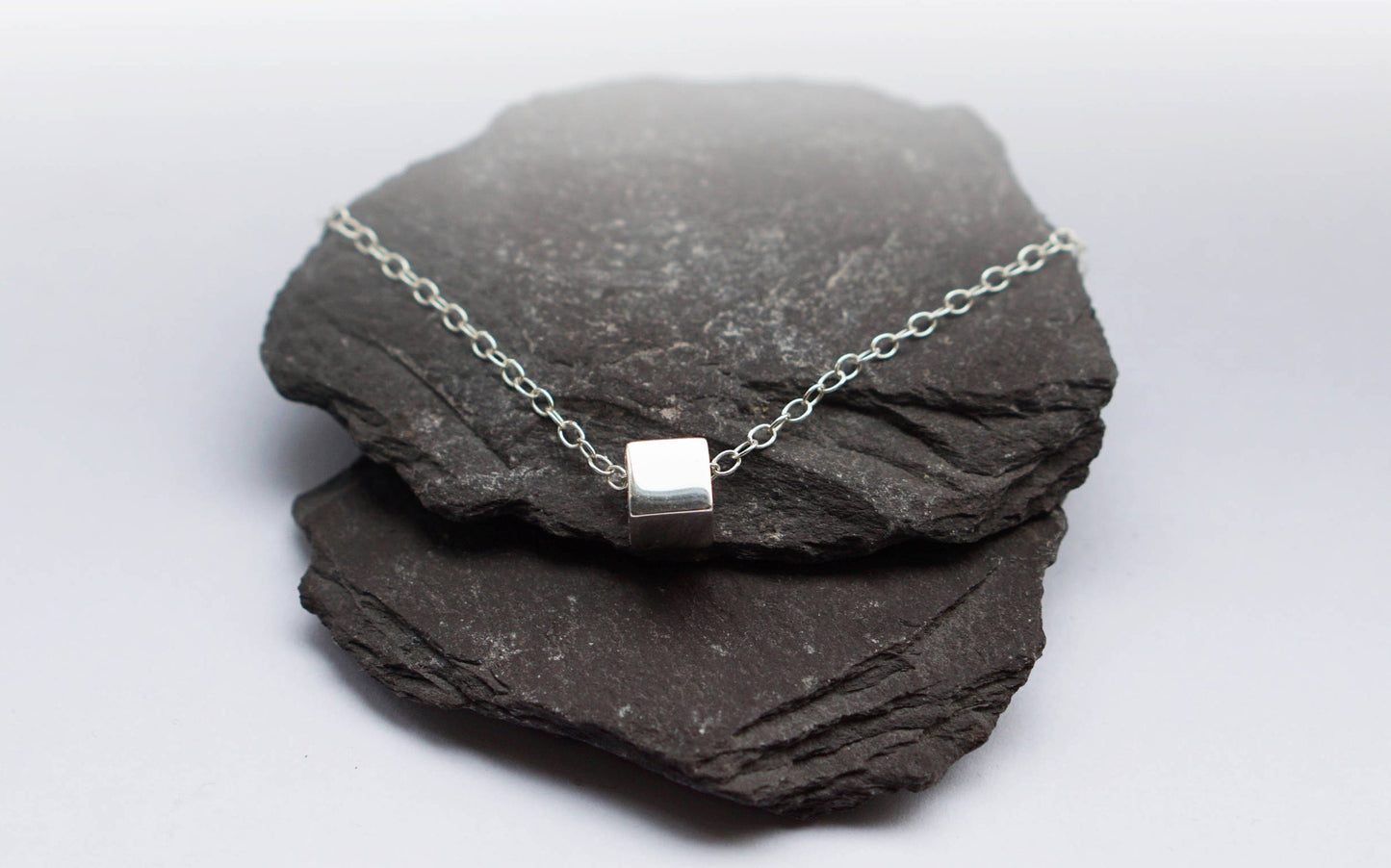 Little Cube Sterling Silver Necklace ~ minimal, modern, delicate, bridesmaid, wedding, pendant, choker, geometric, simple