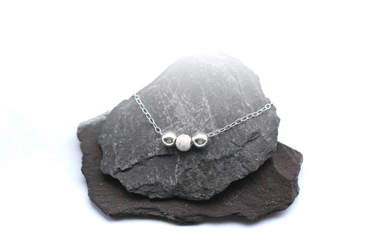 Three Bead Fidget Sterling Silver Necklace ~ minimal, modern, delicate, bridesmaid, wedding, pendant, choker, geometric, simple