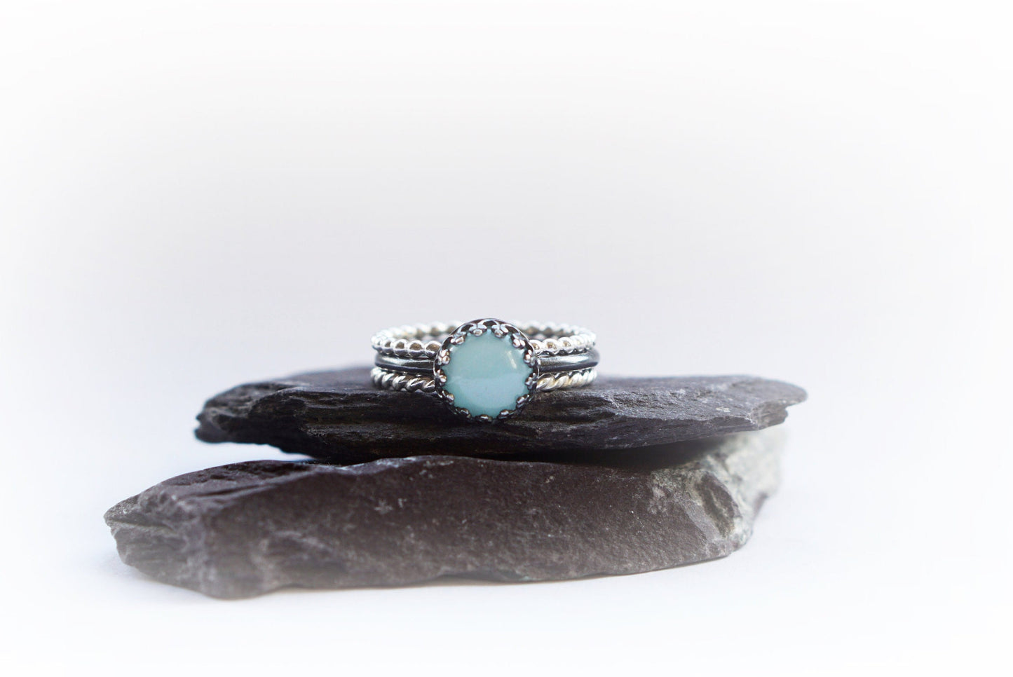 Gothic Crown Amazonite Sterling Silver Ring Stack ~ statement ring, stacking, gemstone, unique, gothic, oxidised, oxidized, stackable