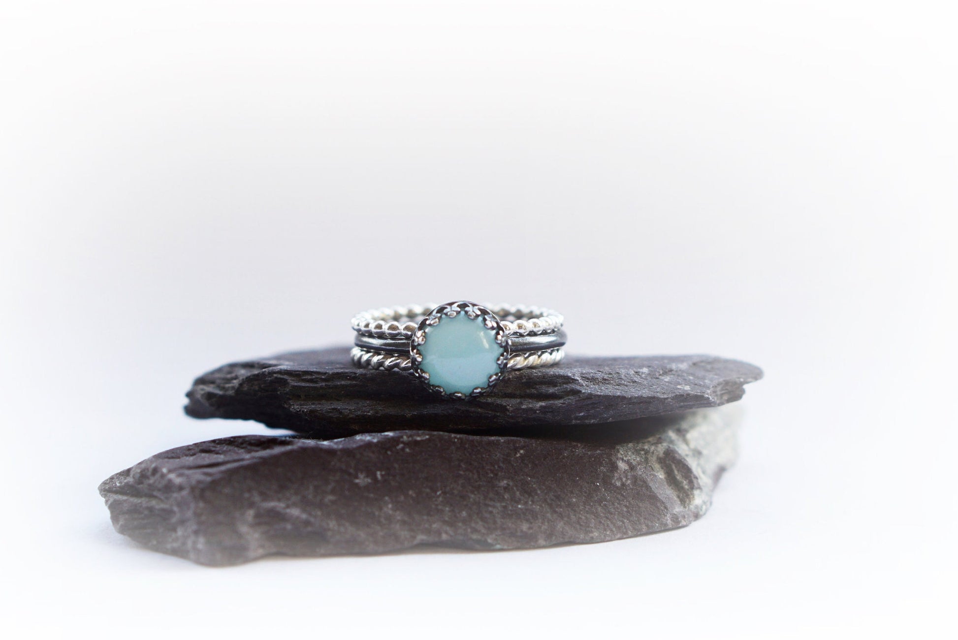 Gothic Crown Amazonite Sterling Silver Ring Stack ~ statement ring, stacking, gemstone, unique, gothic, oxidised, oxidized, stackable