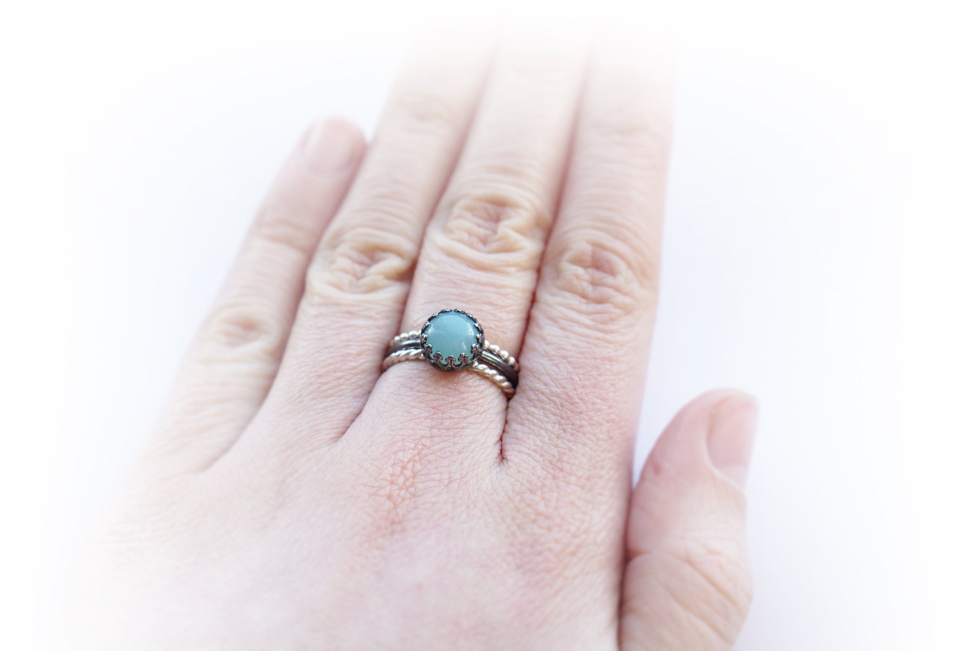 Gothic Crown Amazonite Sterling Silver Ring Stack ~ statement ring, stacking, gemstone, unique, gothic, oxidised, oxidized, stackable