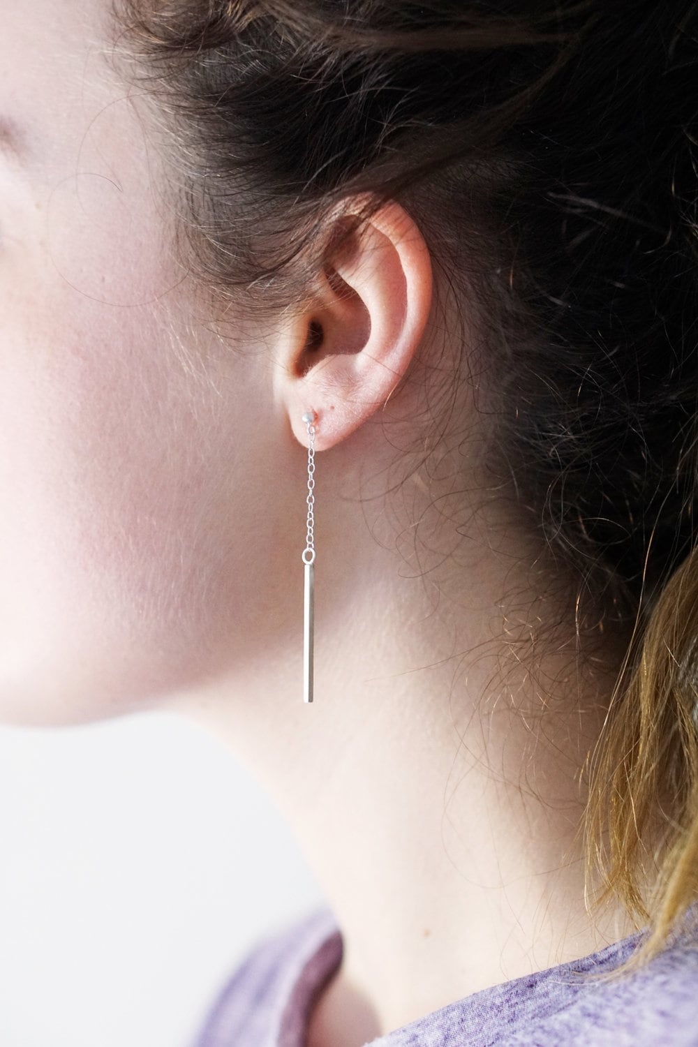 Bar Drop Sterling Silver Earrings ~ studs, minimal, dangle drop earrings, recycled