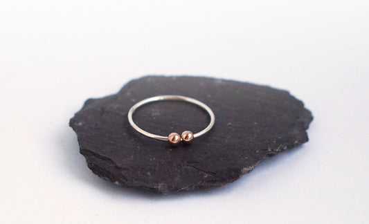 Fidget Ring Rose Gold Filled Smooth Beads Sterling Silver ~ stacking, stackable, thin band, worry, fidget, spinner ring, anxiety, ADHD