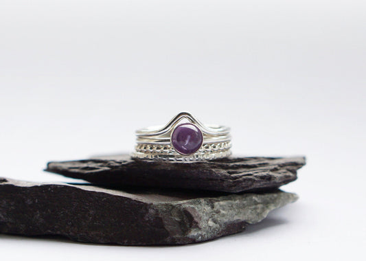 Amethyst Chevron Sterling Silver Stacking Set ~ statement ring, gemstone, birthstone, solitaire ring, stackable, recycled