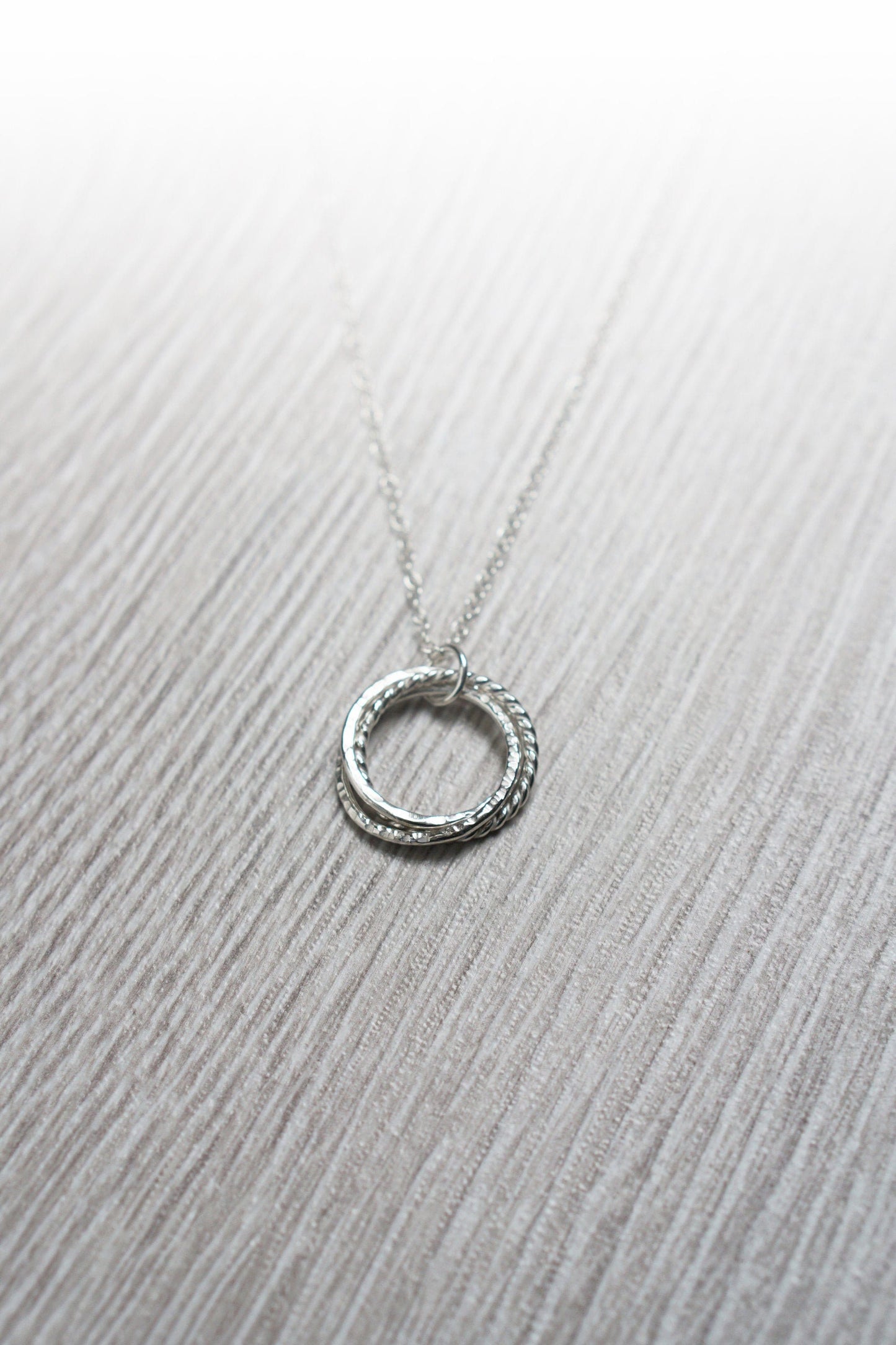 Triple Interlocking Bands Recycled Sterling Silver Necklace ~ minimal, bridesmaid, wedding, rolling rings, fidget necklace