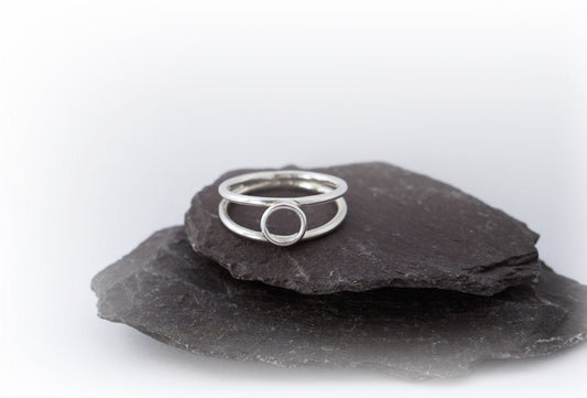 Double Band Circle Recycled Sterling Silver Ring ~ statement, unisex, modern, minimalist