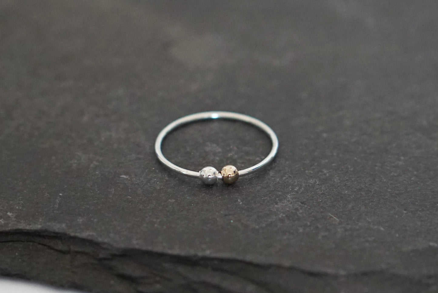 Fidget Ring Gold Filled & Silver Beads Sterling Silver ~ stackable, worry ring, spinner ring, anxiety, ADHD