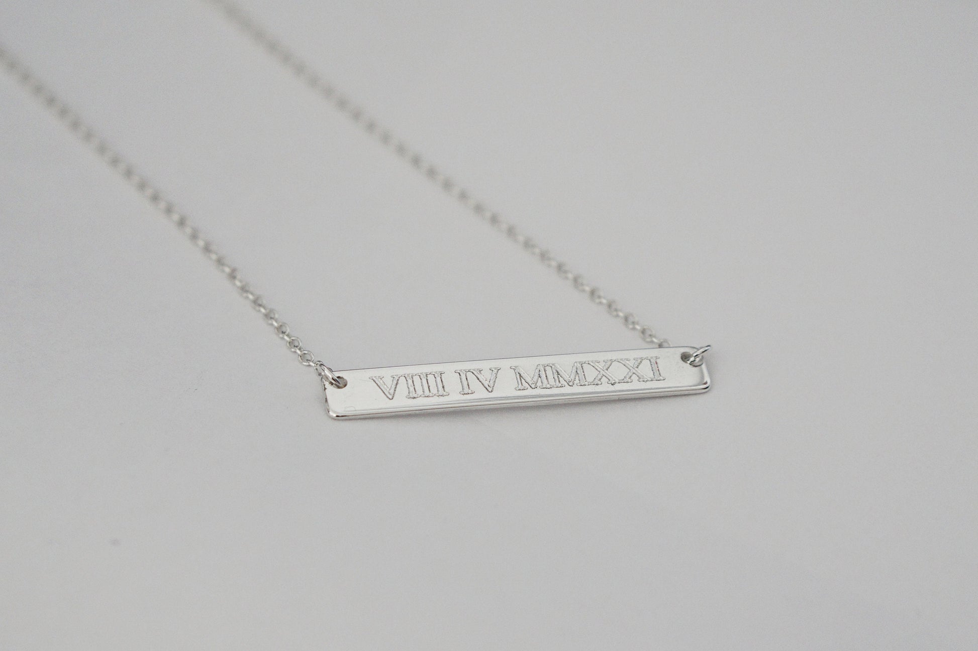 Personalised Roman Numerals Engraved Sterling Silver Bar Necklace ~ birthday gift, name, monogram, keepsake, date, gift for her