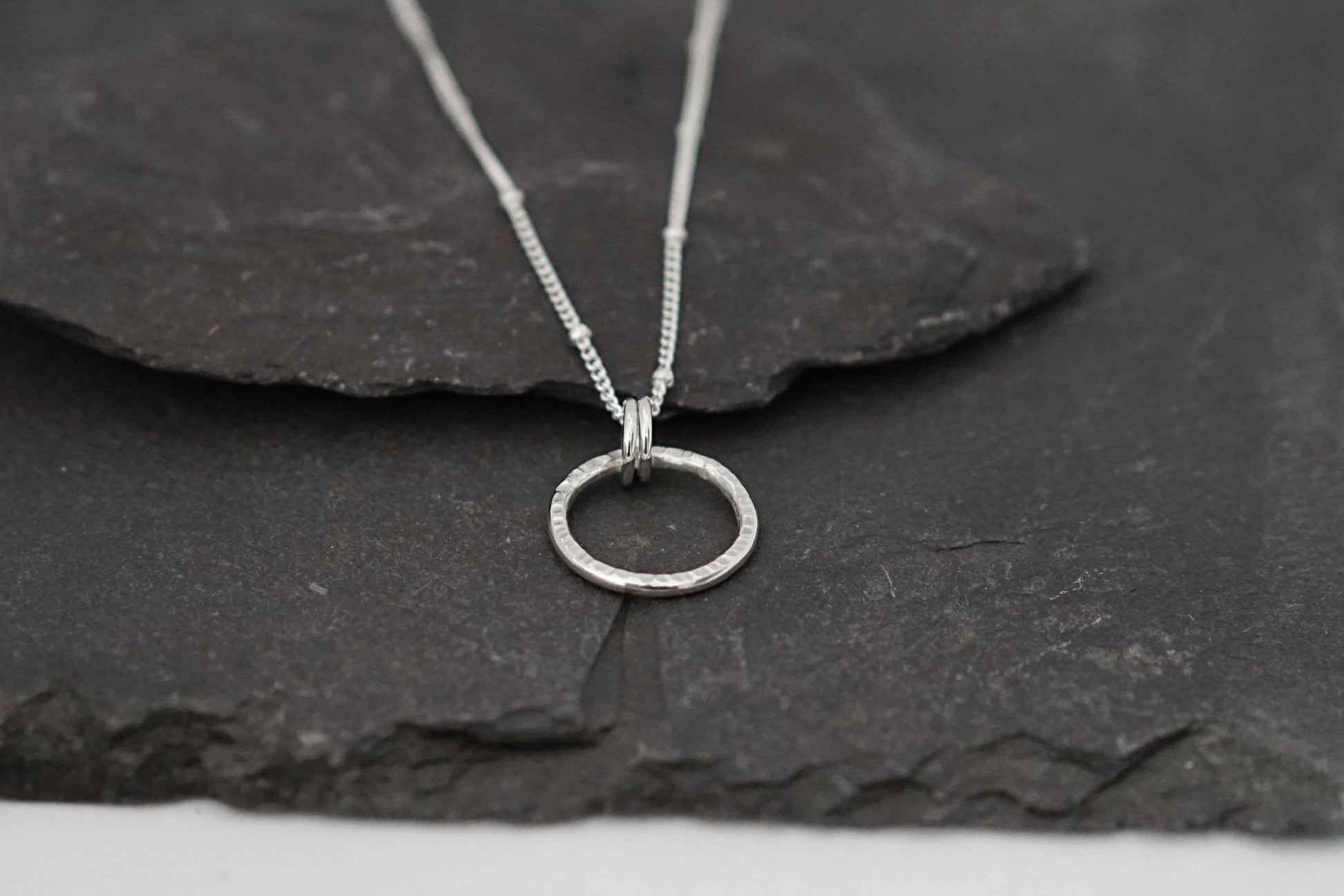 Mini Hammered Rings Sterling Silver Necklace ~ meditation necklace, spinner, worry, anxiety, spinning, recycled, minimal, layering, layered