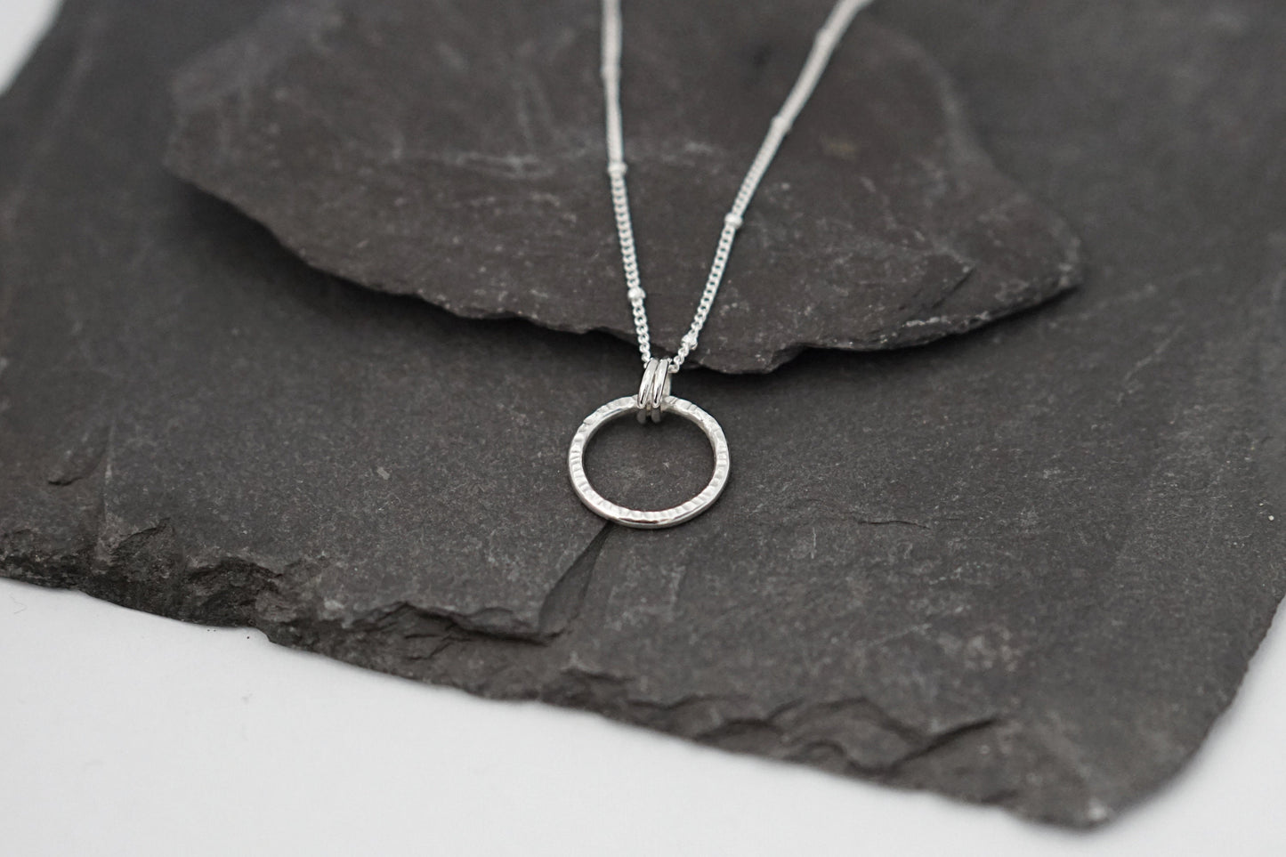 Mini Hammered Rings Sterling Silver Necklace ~ meditation necklace, spinner, worry, anxiety, spinning, recycled, minimal, layering, layered