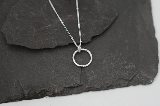 Mini Hammered Rings Sterling Silver Necklace ~ meditation necklace, spinner, worry, anxiety, spinning, recycled, minimal, layering, layered