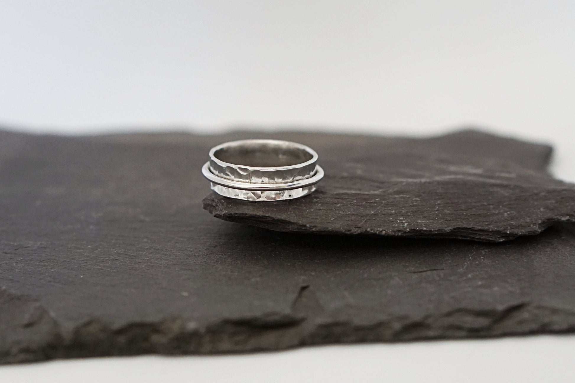 Fidget Ring Recycled Dimpled Medium Sterling Silver Spinner Ring II ~ spinning ring, hammered, meditation ring, anxiety ring, ADHD