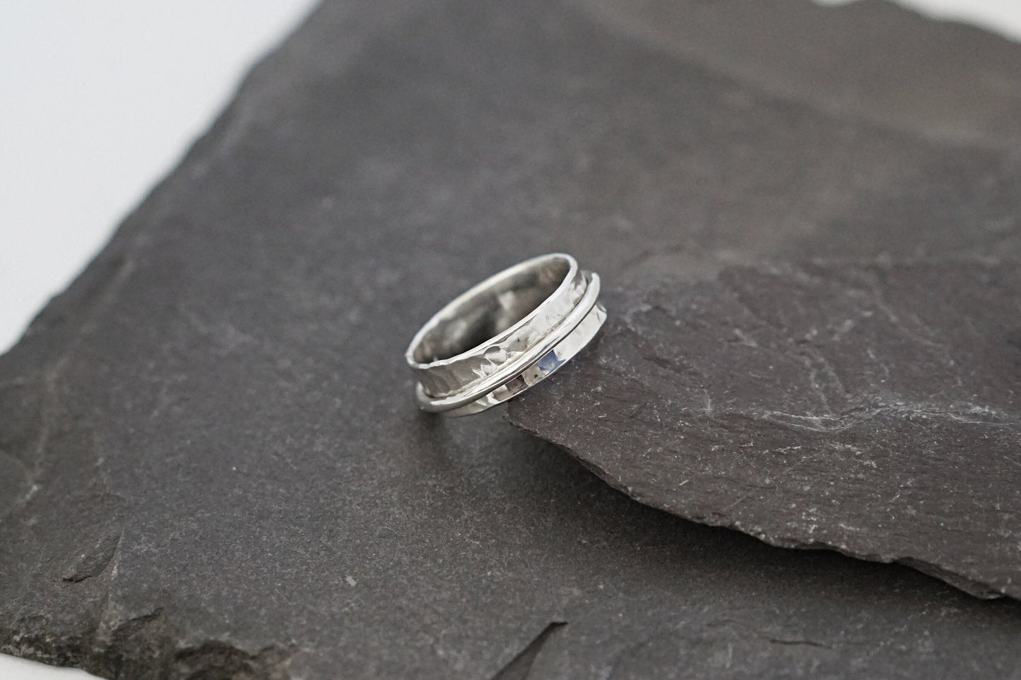 Fidget Ring Recycled Dimpled Medium Sterling Silver Spinner Ring II ~ spinning ring, hammered, meditation ring, anxiety ring, ADHD