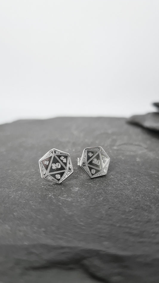 D20 Sterling Silver Earrings ~ studs, gaming gift, tabletop, boardgame, dnd, d&d, dungeons, dragons, dice