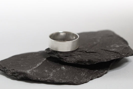 Vertical Lines Wide Recycled Sterling Silver Ring ~ statement, unisex, men's ring, oxidised, hammered, tree bark