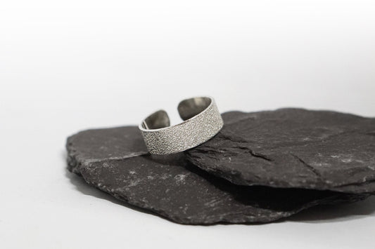 Stardust Wide Open Recycled Sterling Silver Ring ~ adjustable, unisex, men's ring, oxidised, hammered, tree bark