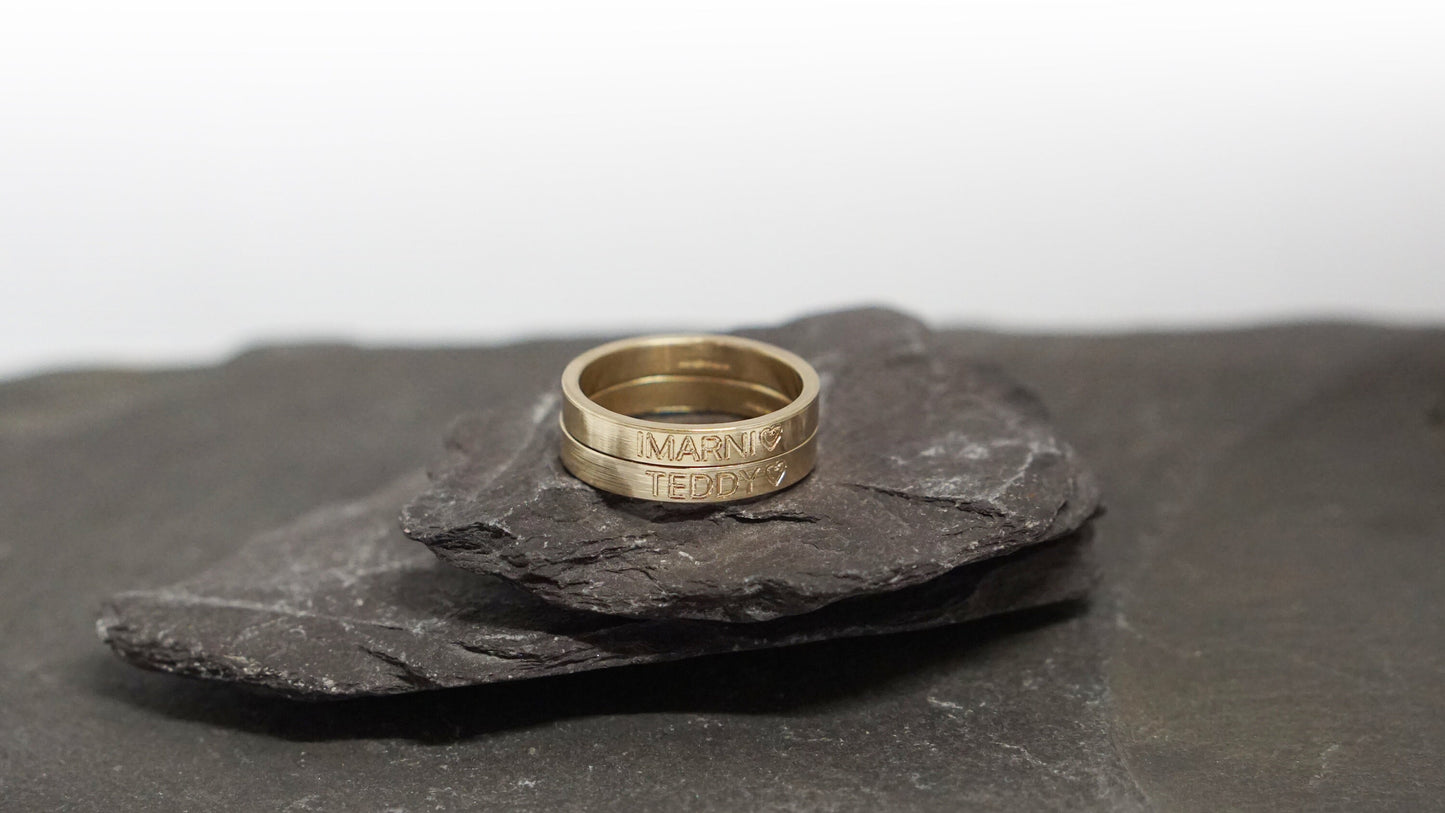 Recycled Solid 9ct Gold Personalised Engraved Ring Band ~ initials, coordinates, wedding, name ring