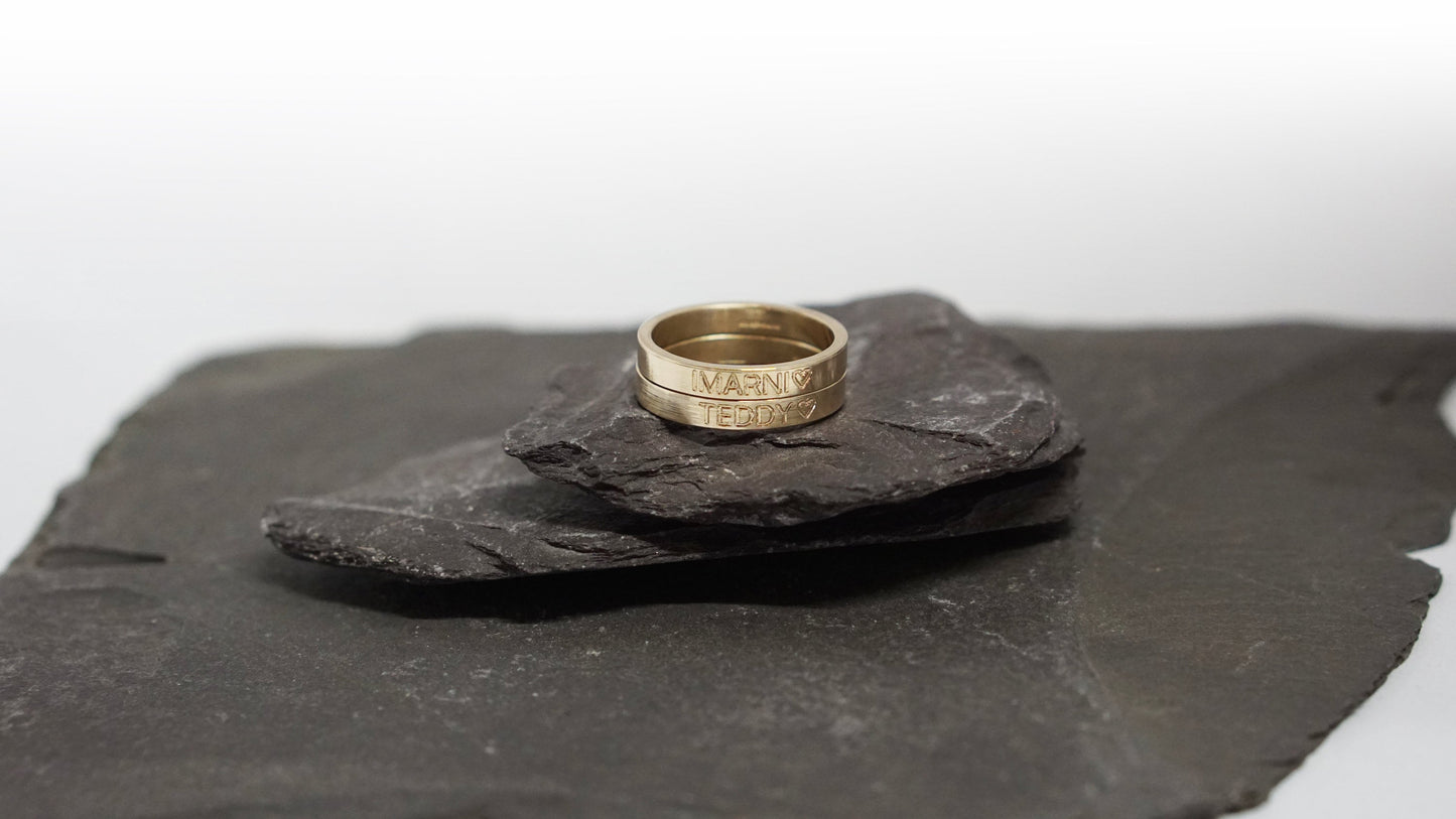 Recycled Solid 9ct Gold Personalised Engraved Ring Band ~ initials, coordinates, wedding, name ring