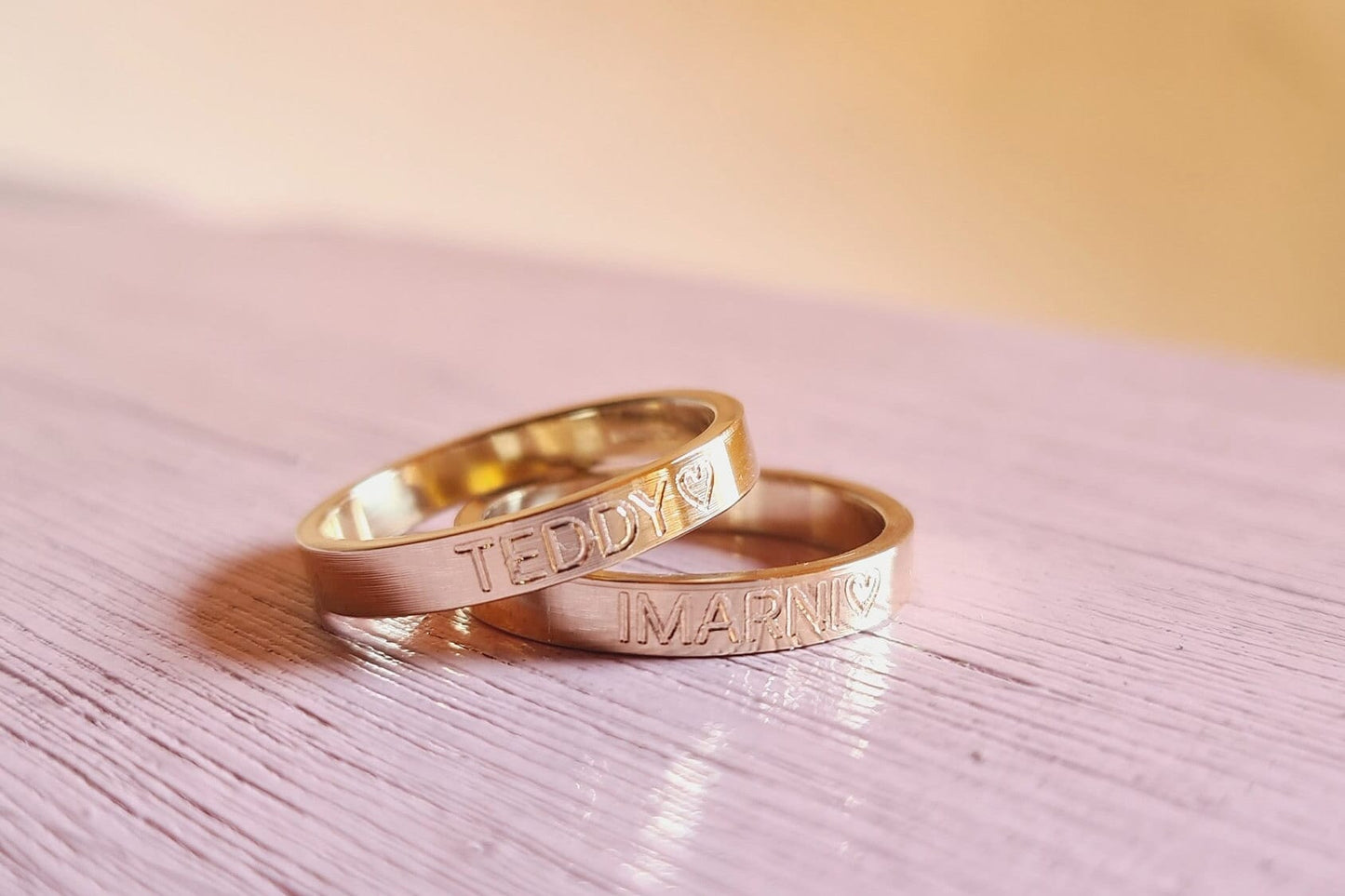 Recycled Solid 9ct Gold Personalised Engraved Ring Band ~ initials, coordinates, wedding, name ring