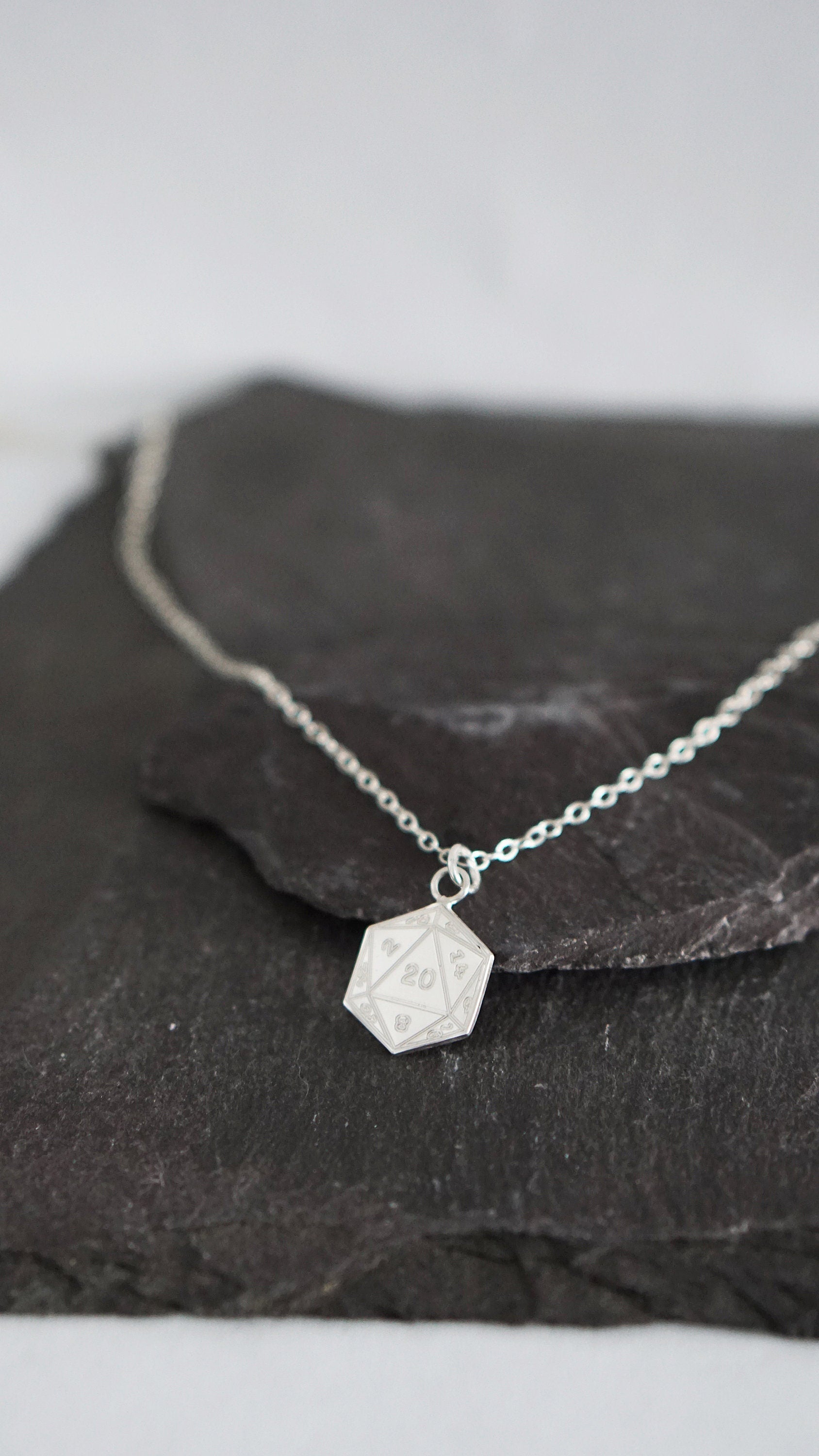 D20 Sterling Silver Engraved Necklace ~ gaming gift, tabletop, boardgame, dnd, d&d, ttrpg