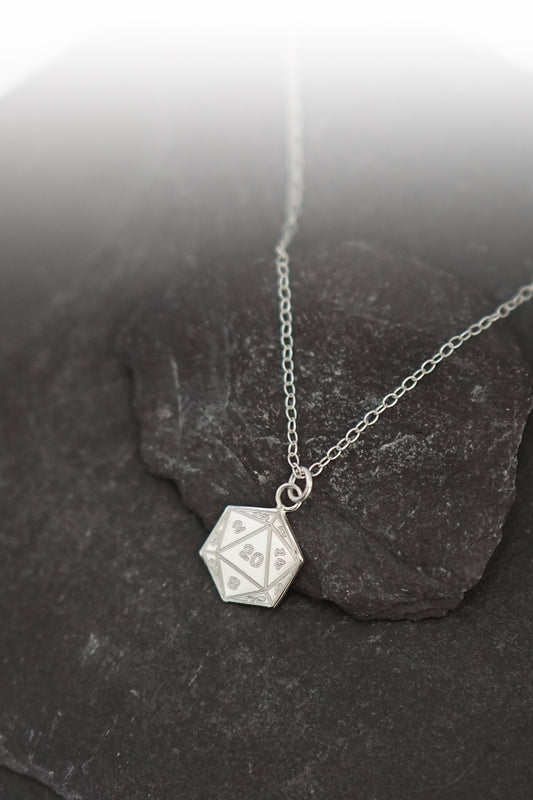 D20 Sterling Silver Engraved Necklace ~ gaming gift, tabletop, boardgame, dnd, d&d, ttrpg