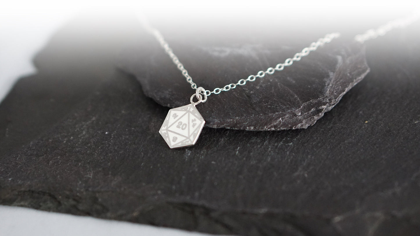 D20 Sterling Silver Engraved Necklace ~ gaming gift, tabletop, boardgame, dnd, d&d, ttrpg