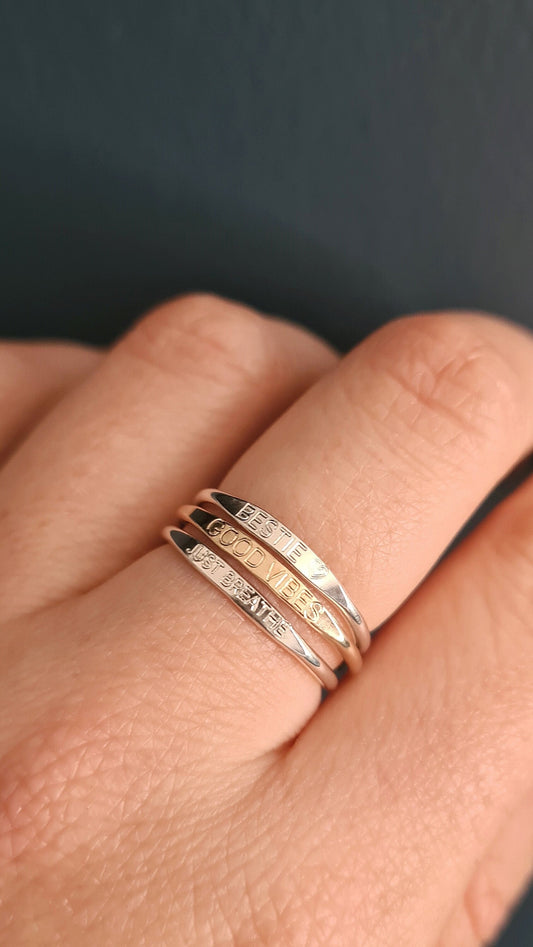 The Little Affirmation Ring ~ Sterling Silver or 9ct Gold ~ personalised band, engraved, quote, positive message, good vibes