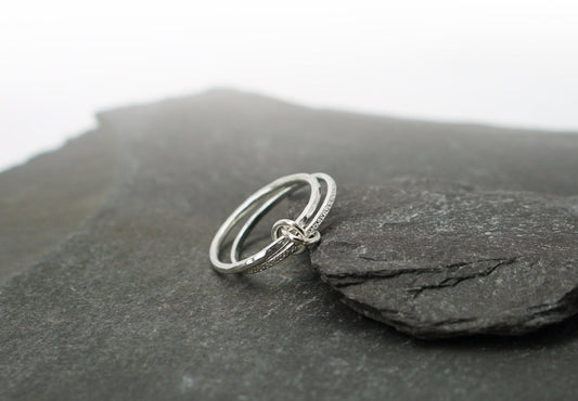 Fidget Ring Interlocking Stardust & Hammered Sterling Silver ~ spinning ring, hammered, meditation ring, anxiety ring, ADHD