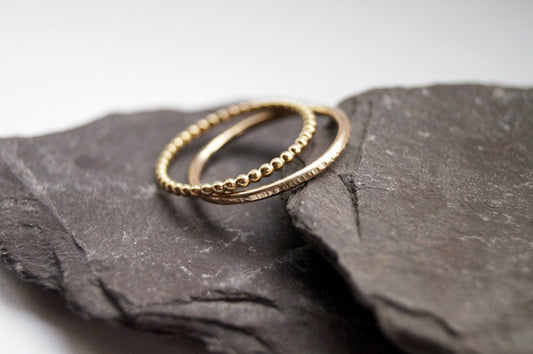 Hammered & Beaded Solid Recycled 9ct Gold Stacking Rings ~ stacking ring, hammered, textured, stackable, beaded, modern