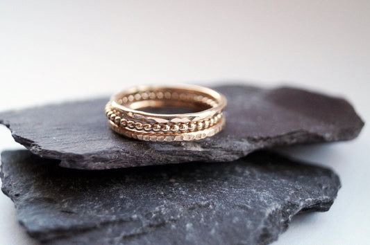 9ct Recycled Gold Texture Stacking Rings ~ stacking rings, hammered, textured, stackable, beaded, modern