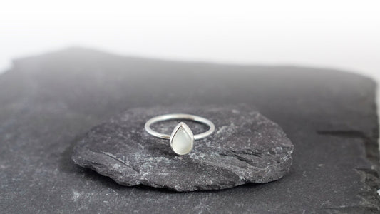 Teardrop Moonstone Recycled Sterling Silver Ring ~ statement ring, stackable, ocean, gemstone, pear