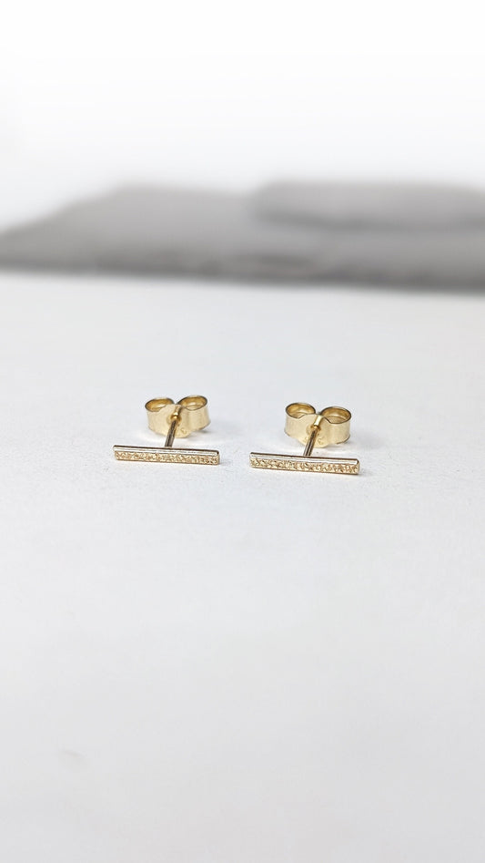 9ct Solid Gold Stardust Bar Earrings ~ studs, modern, minimalist, recycled gold, geometric