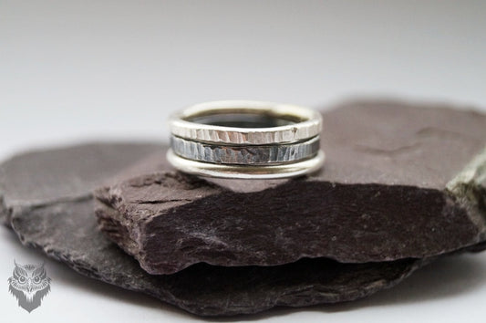 Recycled Sterling Silver Power Of Three Stacking Rings - hammered, bands, oxidised, stackable, minmal