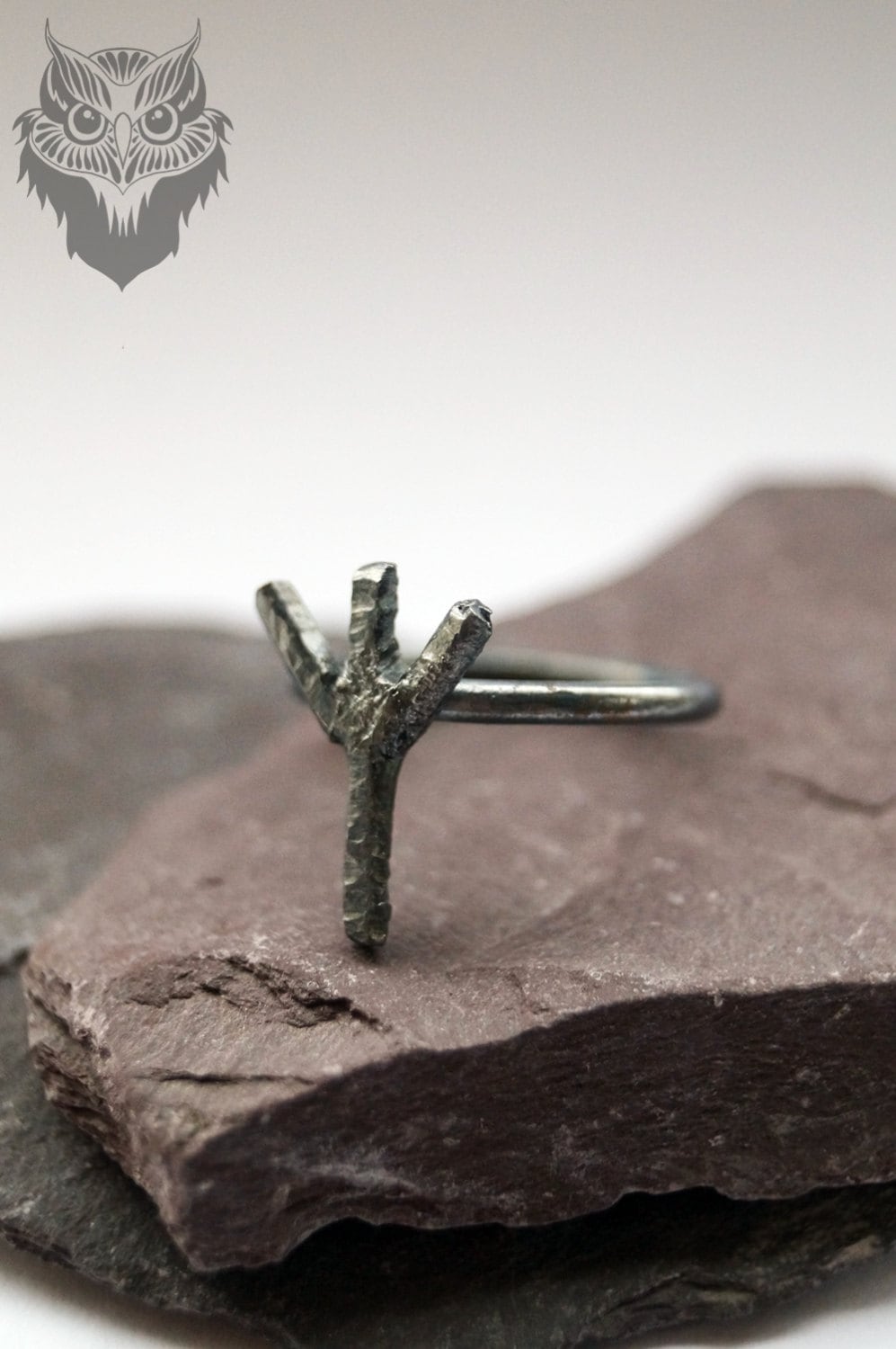 Recycled Sterling Silver Algiz Rune Ring - statement ring, runes, viking, oxidised