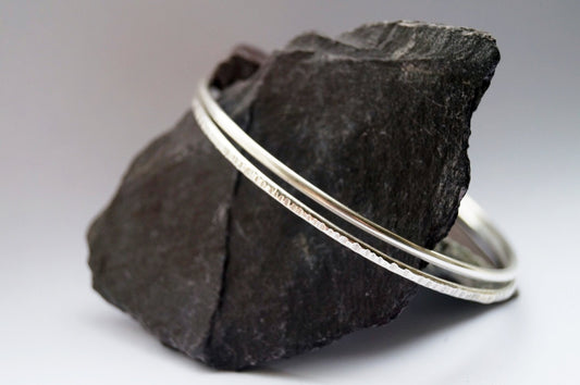 Recycled Sterling Silver Bangle Pair ~ simple, modern, stacking, wedding, bridesmaids, hammered