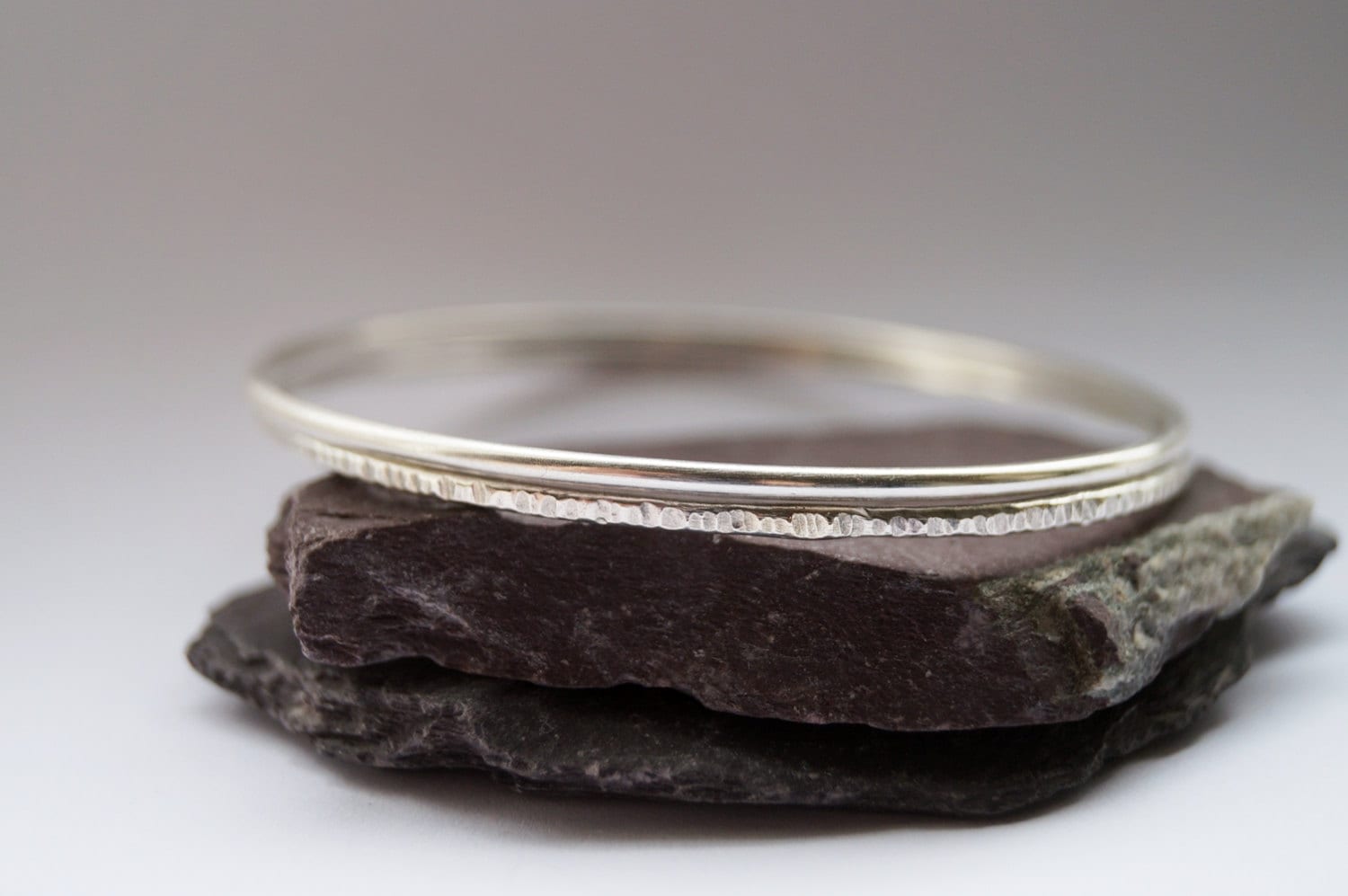 Recycled Sterling Silver Bangle Pair ~ simple, modern, stacking, wedding, bridesmaids, hammered