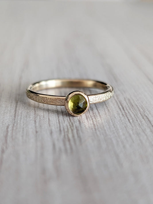 Solid Stardust Gemstone 9ct Recycled Gold Band Ring ~ stacking ring, textured, stackable, gold, wedding, engagement, peridot