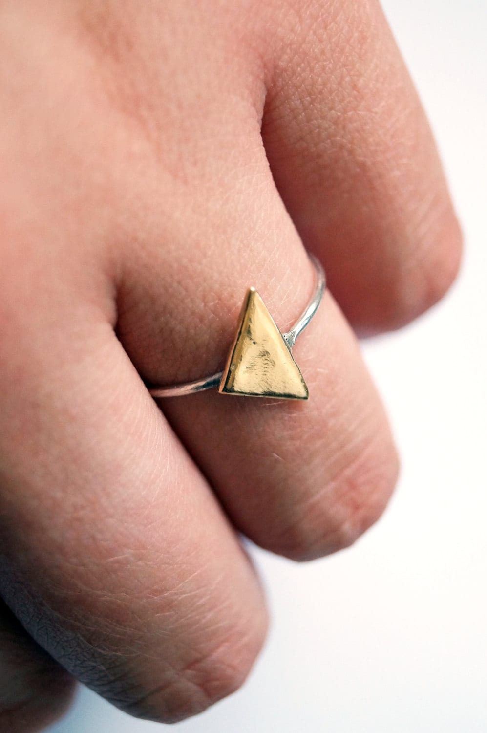 Skinny Triangle Sterling Silver Ring ~ stacking ring, triangle, geometry, brass, recycled