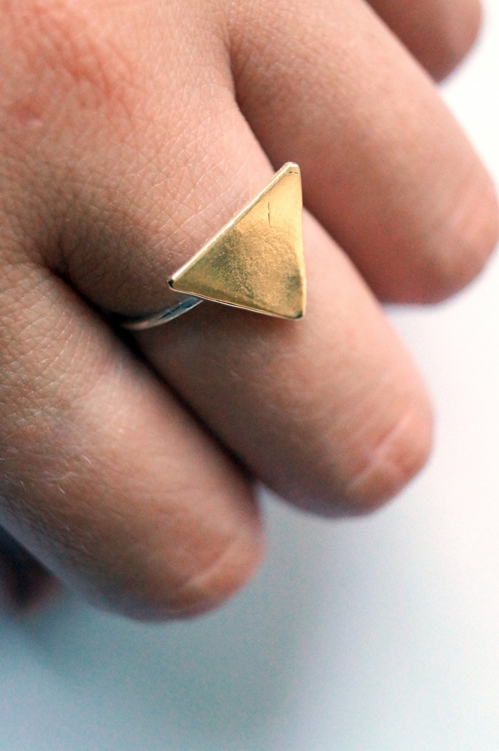 Skinny Big Triangle Sterling Silver Ring ~ stacking ring, triangle, geometry, brass, recycled